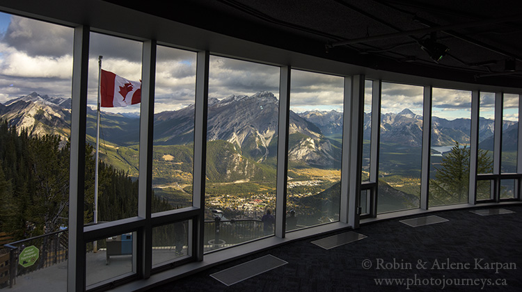 Inside upper terminal, Banff Gondola, Banff.